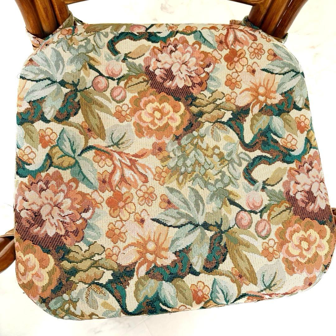 【美品】レトロ ラタン 回転式チェア クッション付き