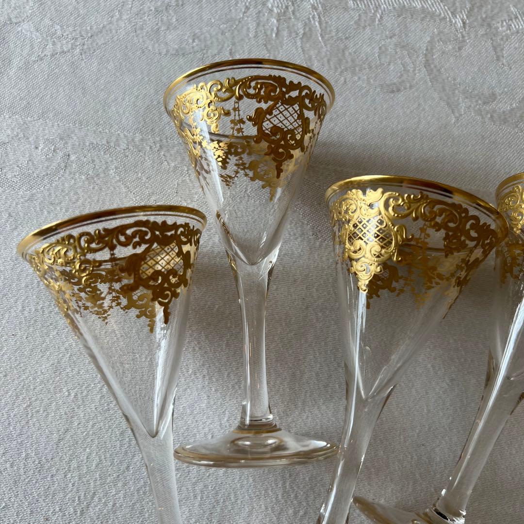 R様　ご売約　モーゼル　金彩金盛　クリスタル　ロカイユ　リキュールグラス　2客