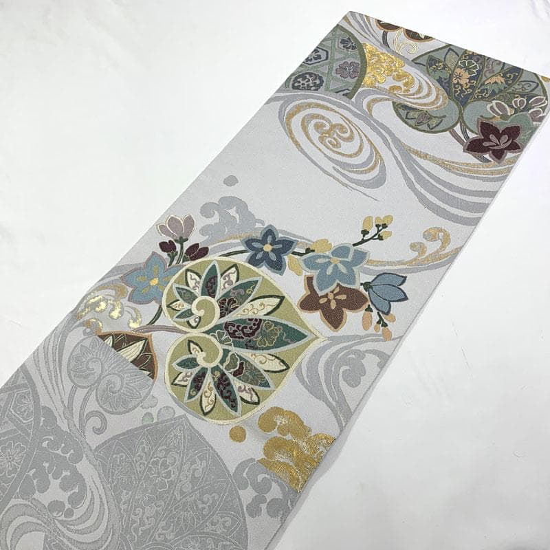 602my1◇織賽 唐織 波に葵 花 金糸 袋帯◇美品