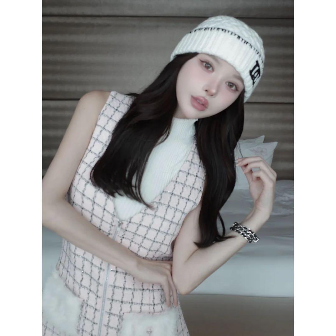 新品タグ付き ダーリッチ フロントファスナーツイードミニワンピース FL ピンク