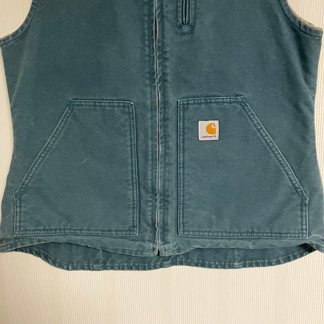 90s Carhartt カーハート　ダックベスト 裏ボア　フェードブルー