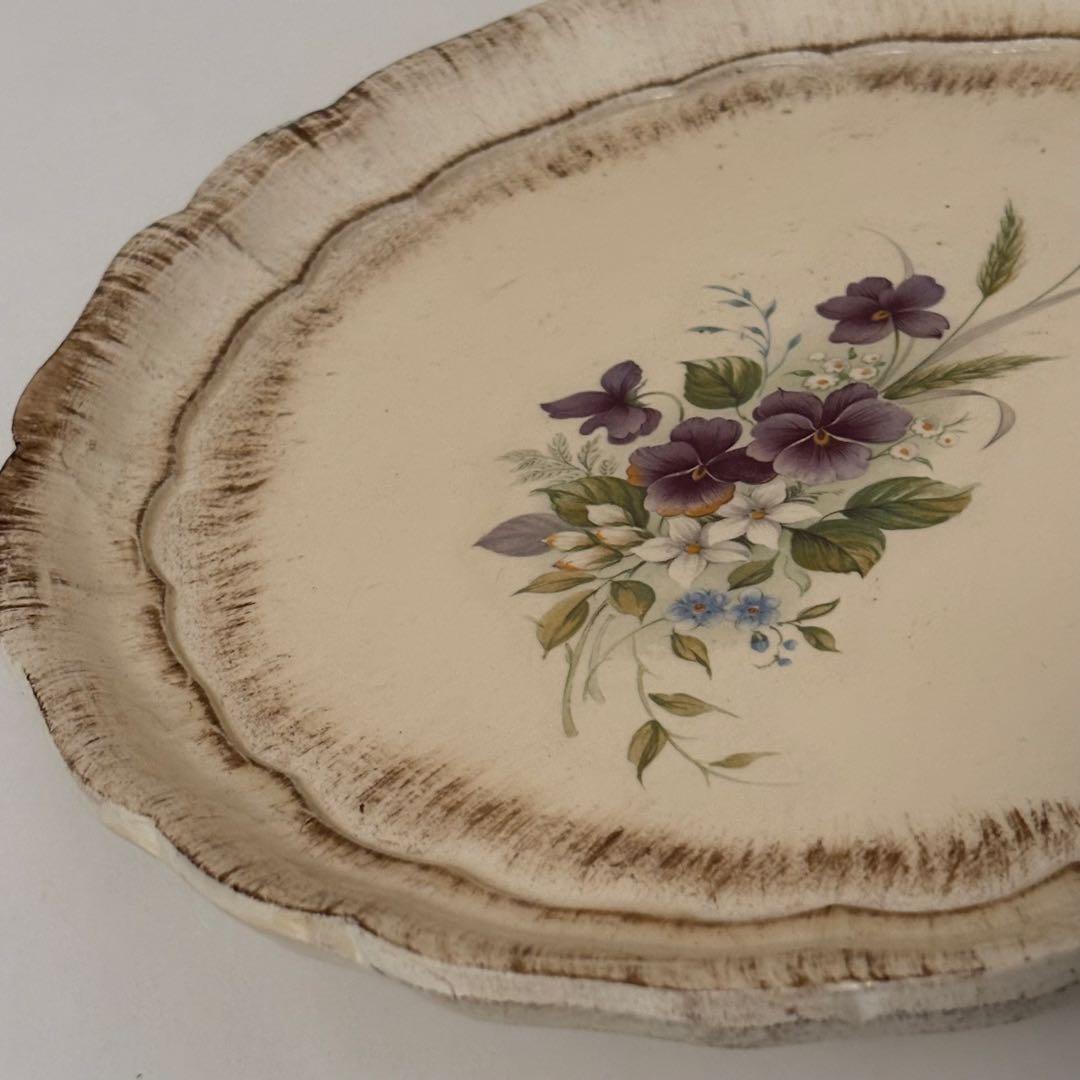 【イタリア】すみれ 木製 トレイ シャビーシック ヴィンテージストック 花リム