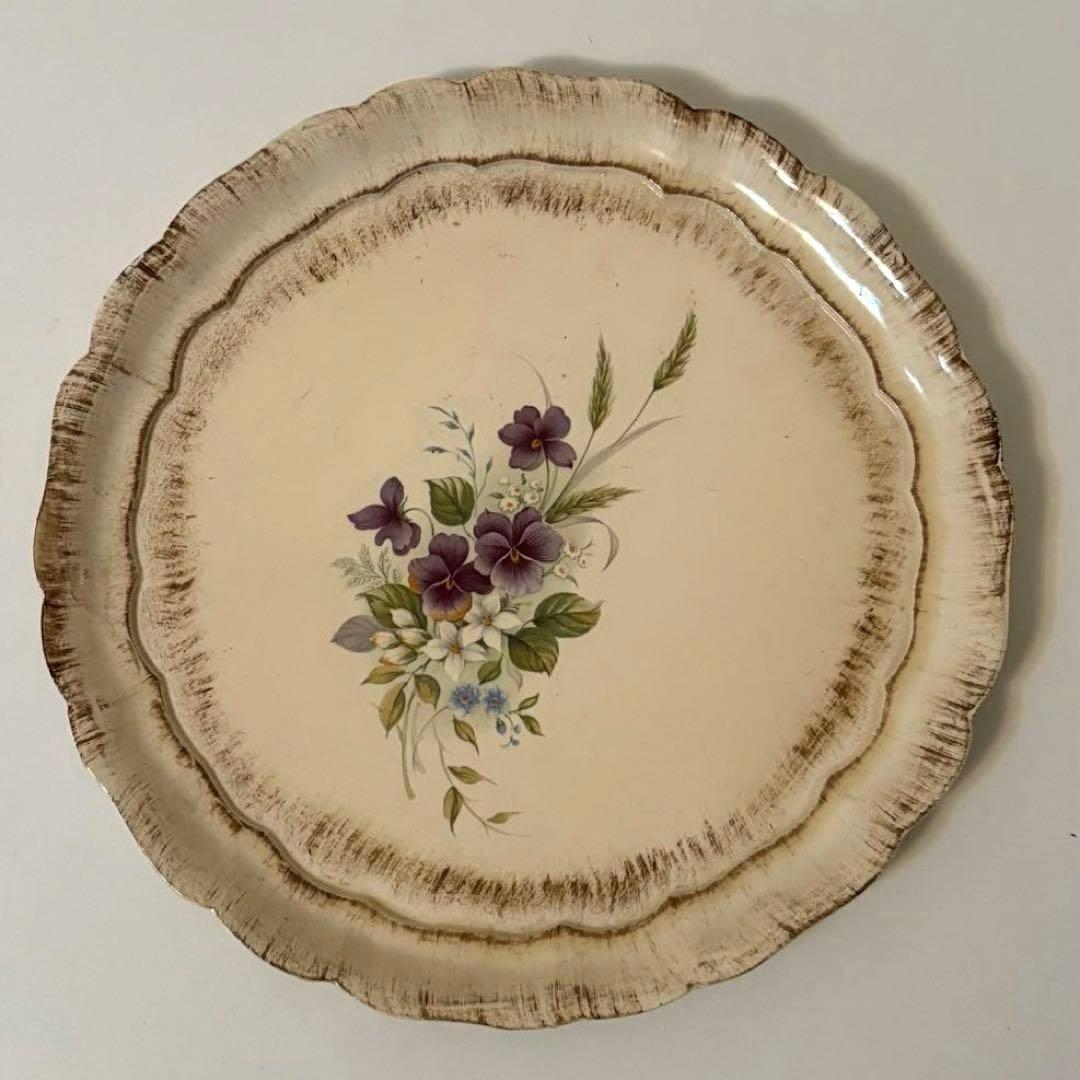 【イタリア】すみれ 木製 トレイ シャビーシック ヴィンテージストック 花リム