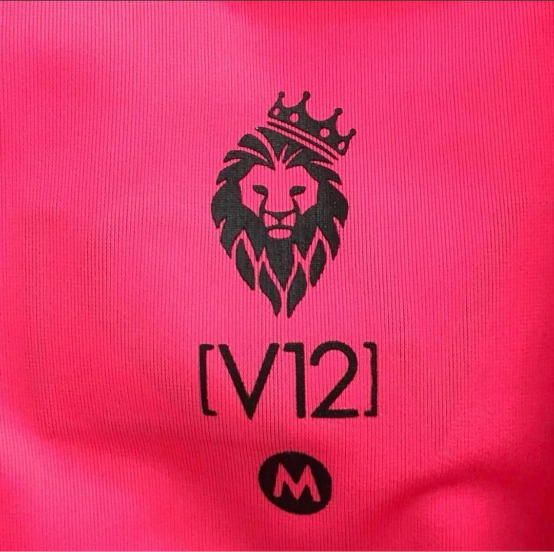 V12 半袖モックネック 蛍光ピンク メンズMサイズ