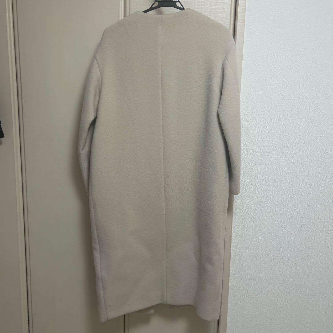 イエナ　ナチュラル ウール100%ノーカラーロングコート サイズ36