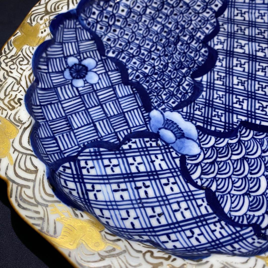 京焼　平安京泉　馬場京泉　祥瑞柄輪花皿　吉祥柄　金彩・銀彩　青海波・七宝・3枚