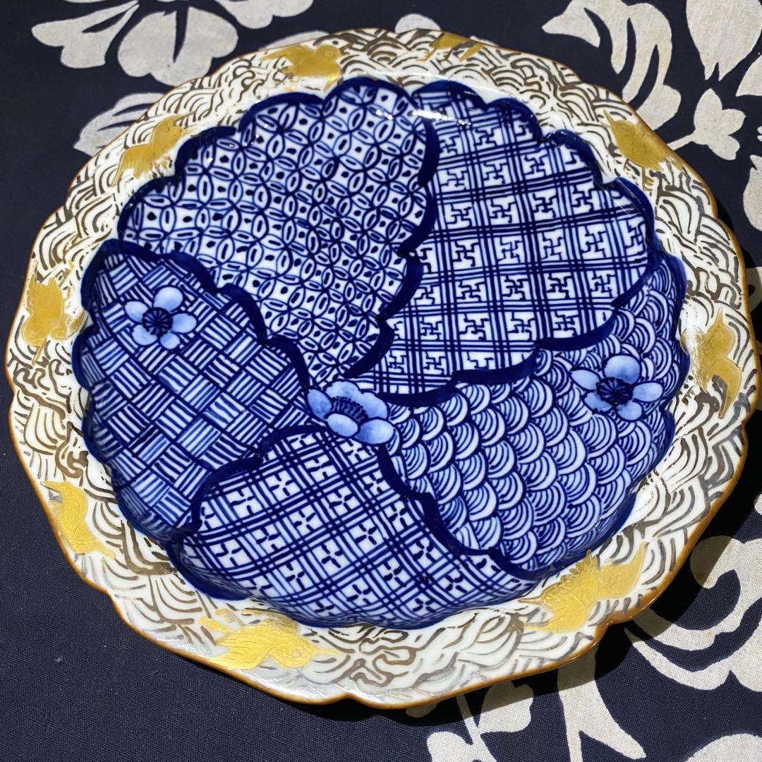 京焼　平安京泉　馬場京泉　祥瑞柄輪花皿　吉祥柄　金彩・銀彩　青海波・七宝・3枚