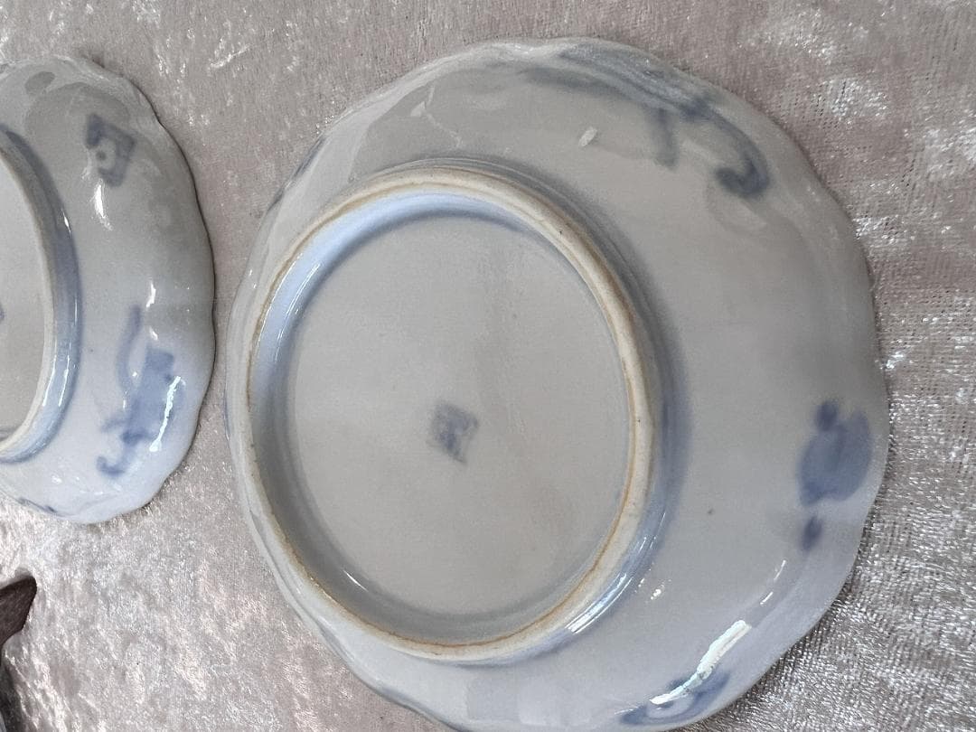 金彩色絵花草紋輪花小皿　伊万里焼　明治　5枚組