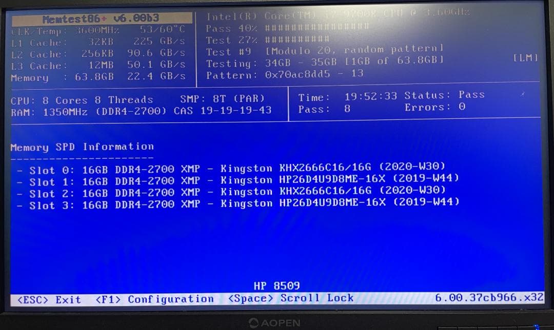 メモリ 16GB×4枚=64GB DDR4-2666 Kingston 動作保証