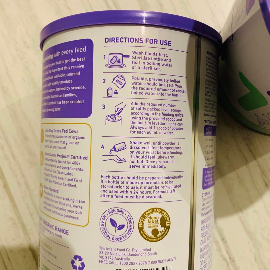 bubs organicバブズバブス粉ミルク800gステップ1(0〜6ヶ月)×4