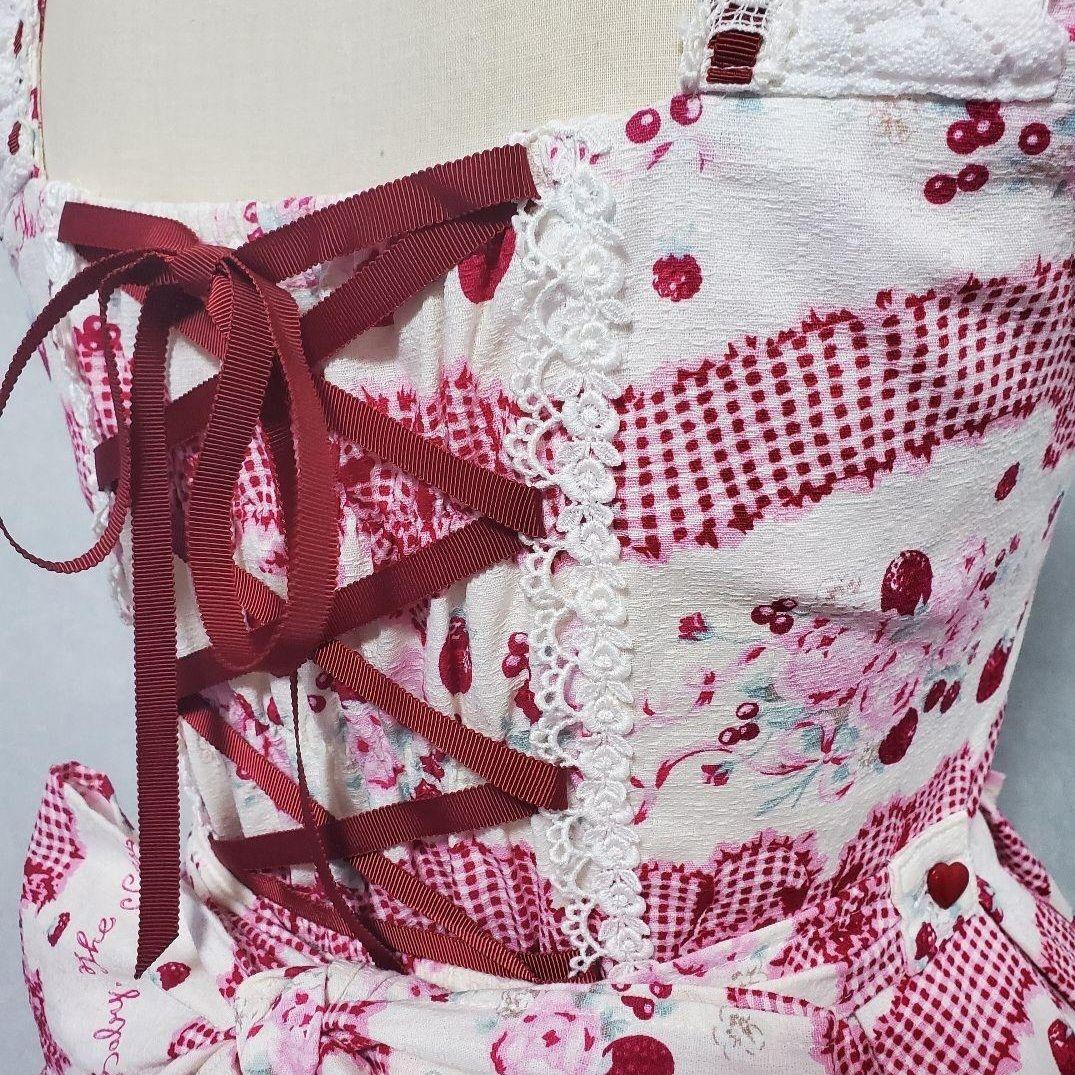 BABY, スウィートギンガムボーダーリボンリボンJSK KC セット オフ白