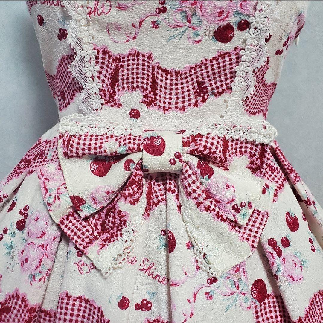 BABY, スウィートギンガムボーダーリボンリボンJSK KC セット オフ白