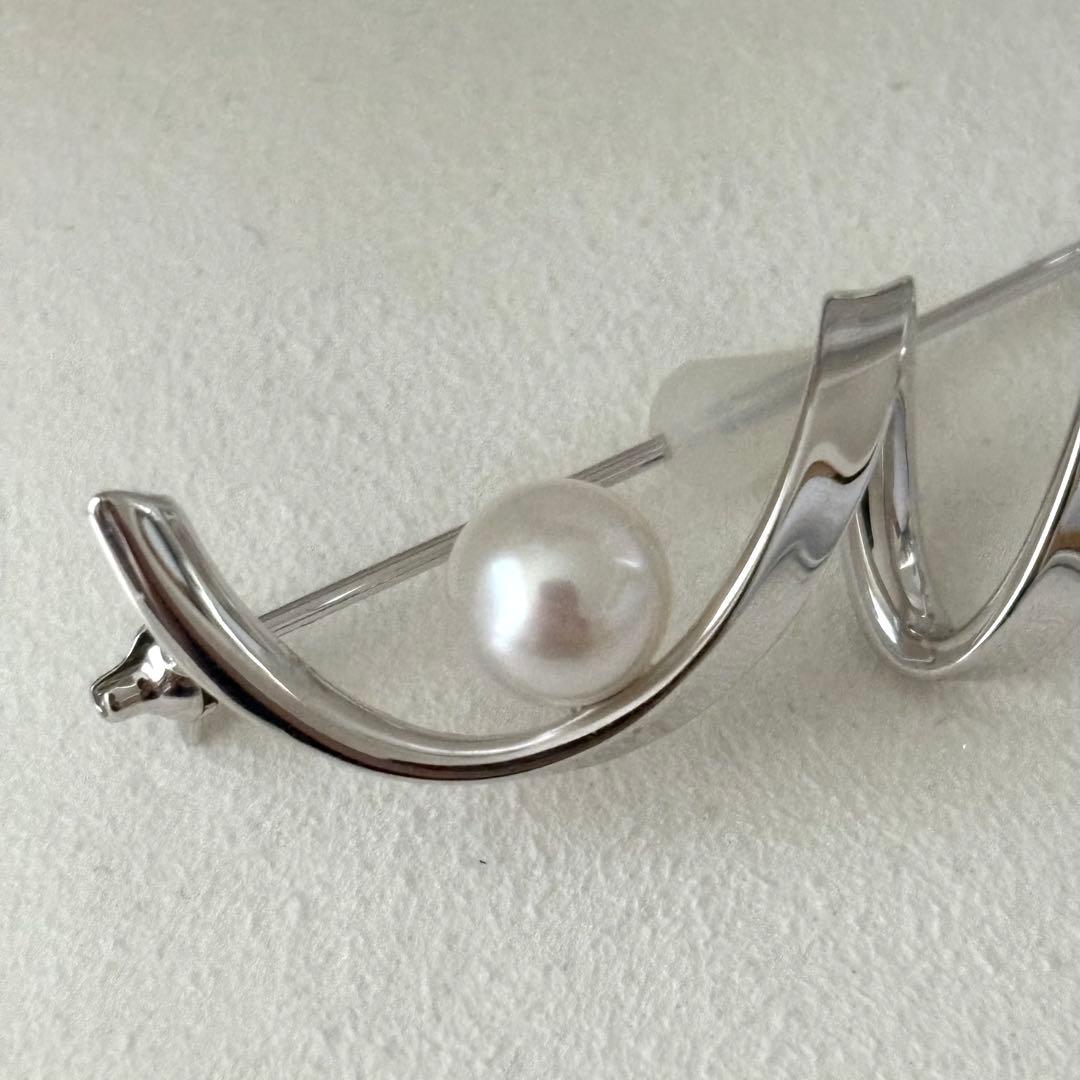 006【ミキモト】シルバー　ブローチ　M パール　約7.1mm