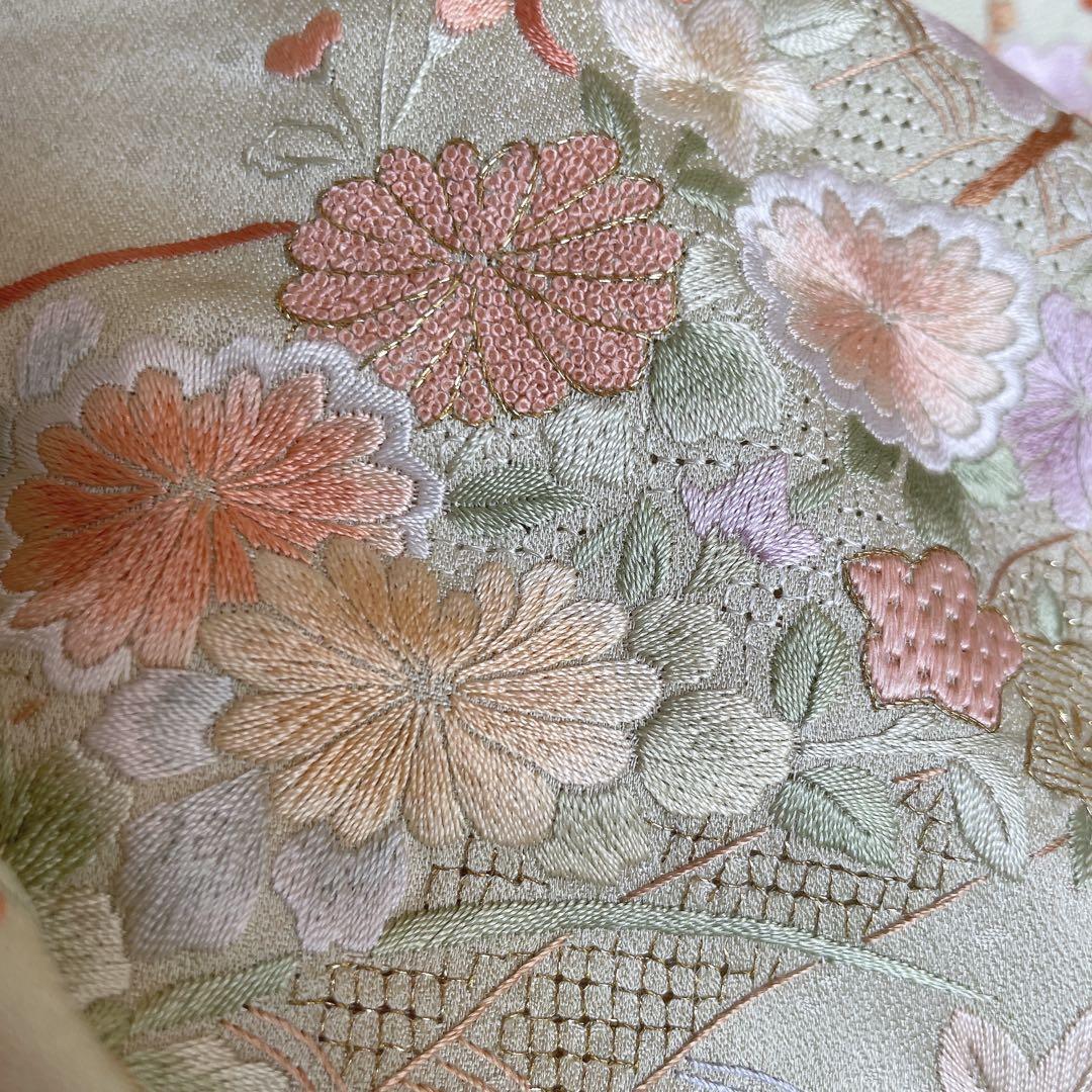 訪問着　フルセット　花筏　相良　汕頭　手刺繍　着物　入学式　卒業式　I7