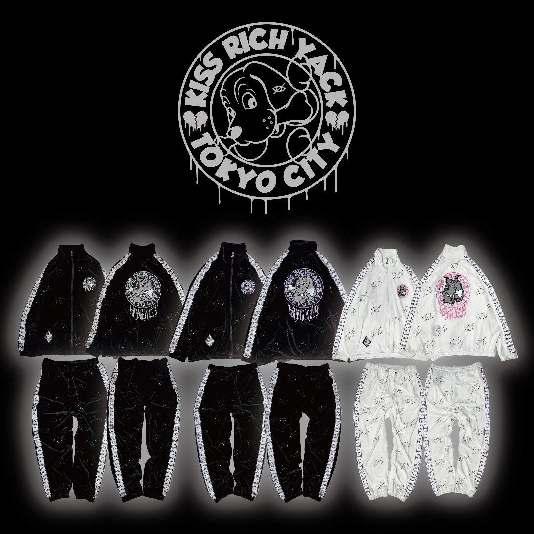 GALFY×KRY ぴかぴかラインストーン ジャージセットアップ 黒×ホワイト