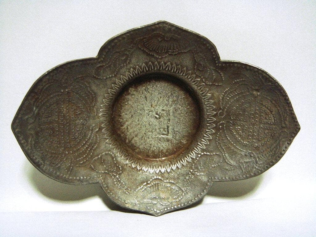 @624『中国美術 古錫 十字紋茶托 ５枚』/骨董品 古美術 古玩 アンティーク