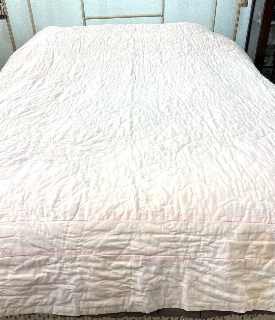 【稀少】アメリカンアンティークキルト⭐︎ダブルウエディング　 約190×208cm