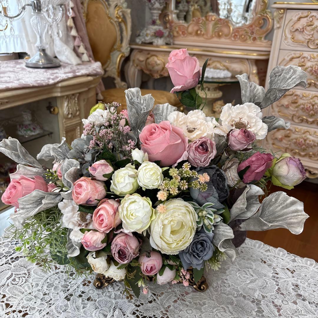 モダンスタイル フラワーアレンジメント シルバーグレー