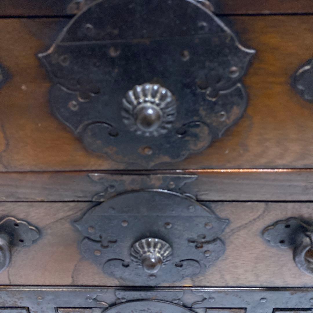 木製箪笥 5引き出し 時代家具 和風 レトロアンティーク 金具付き 収納 和家具