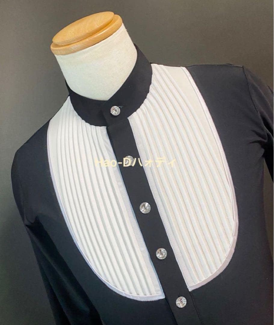 社交ダンス★ラテン★メンズ★新品★シャツ★白黒★イカ胸★S