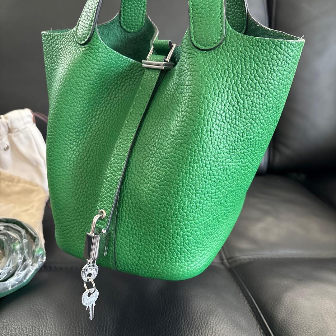 楽天　4U キューブバッグ　プレミアム本革　タケグリーン　シルバー金具　Sサイズ