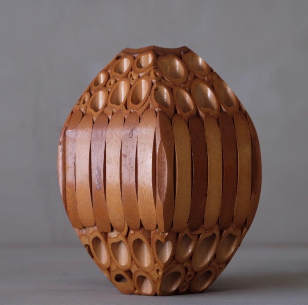 竹工芸 蜂巣文 球体 壺 花器 竹細工 花入 一輪挿 花瓶 インテリア オブジェ