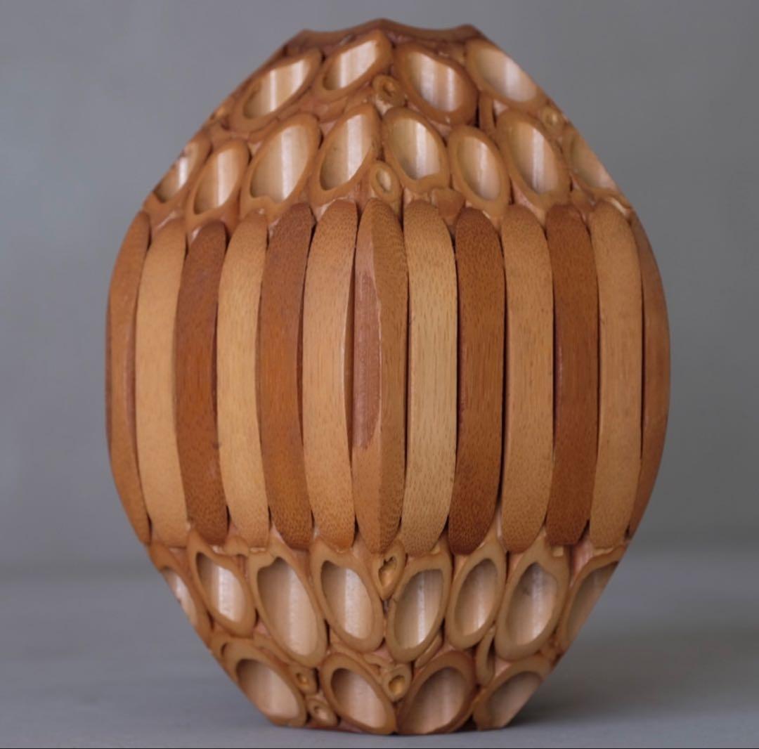 竹工芸 蜂巣文 球体 壺 花器 竹細工 花入 一輪挿 花瓶 インテリア オブジェ