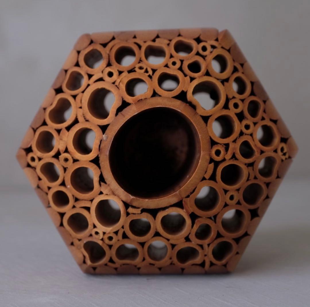 竹工芸 蜂巣文 球体 壺 花器 竹細工 花入 一輪挿 花瓶 インテリア オブジェ