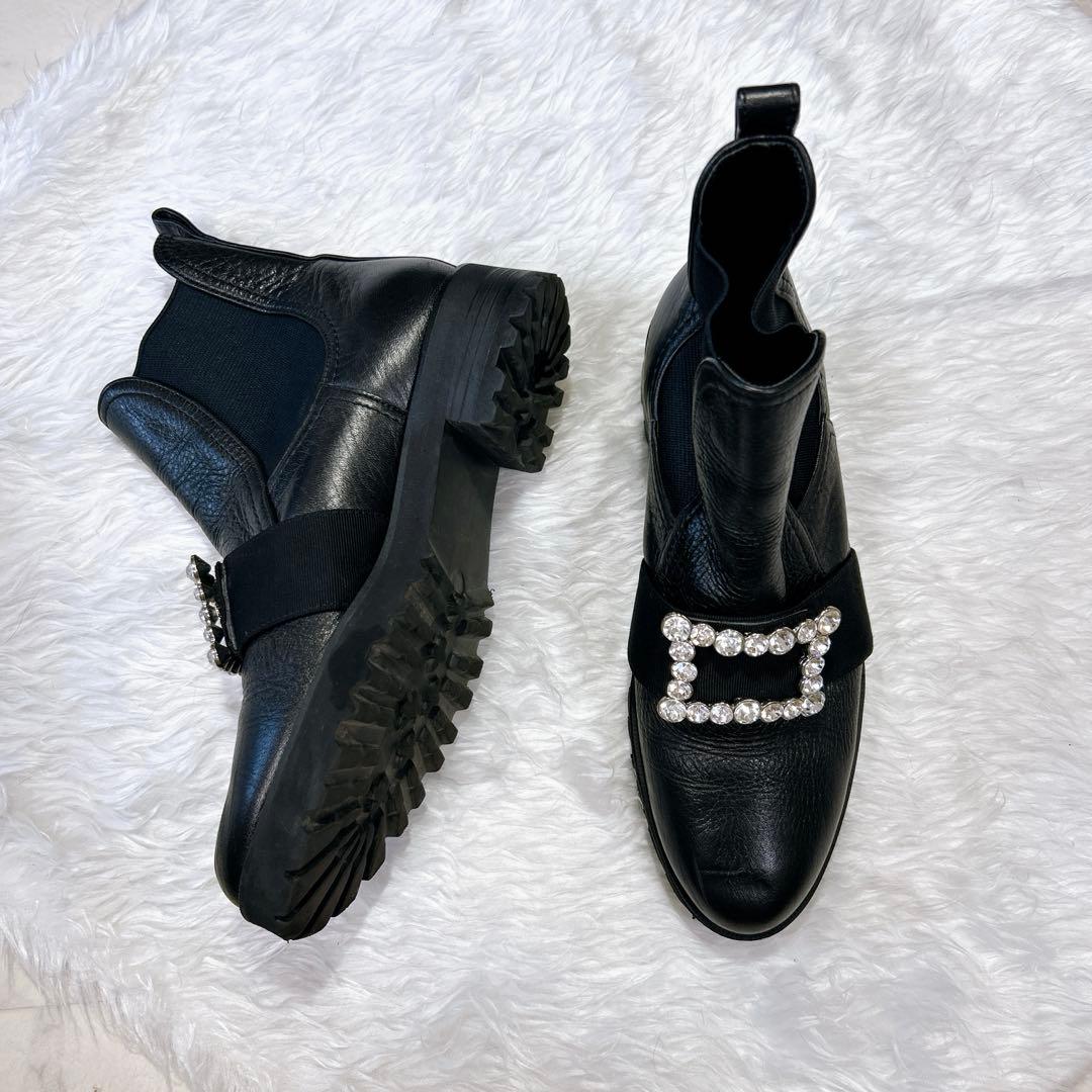 美品 DIANA ビジューショートブーツ サイドゴア 黒 24cm 軽量