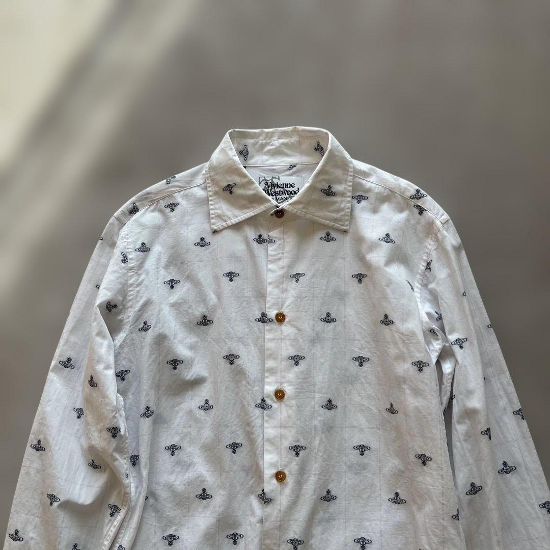 くりマン〜ヴィヴィアンウエストウッドマンM 白　長袖チェックシャツ