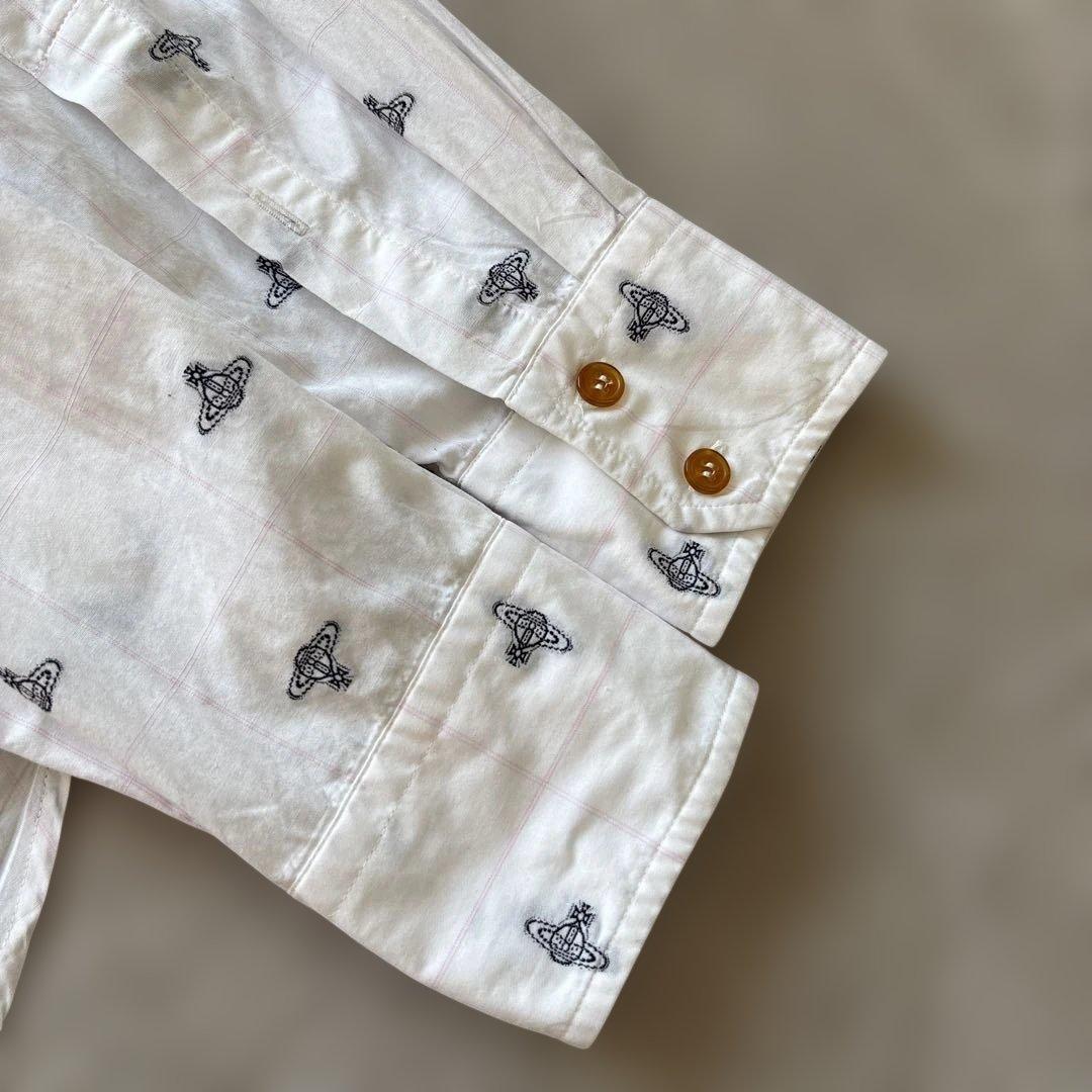 くりマン〜ヴィヴィアンウエストウッドマンM 白　長袖チェックシャツ