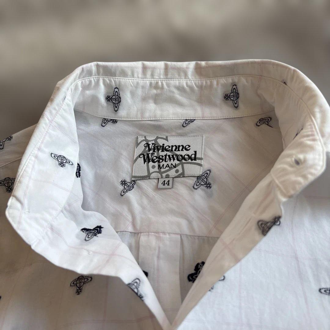 くりマン〜ヴィヴィアンウエストウッドマンM 白　長袖チェックシャツ