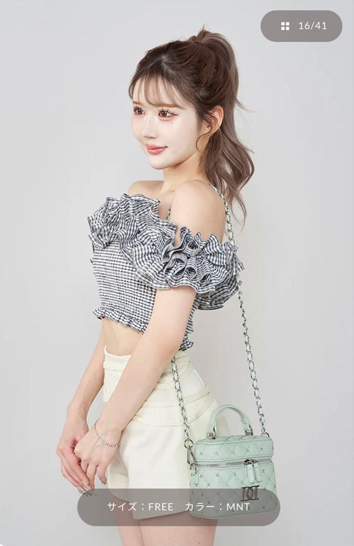 Darich ダーリッチ キルティングビジュースクエアミニバッグ ミント