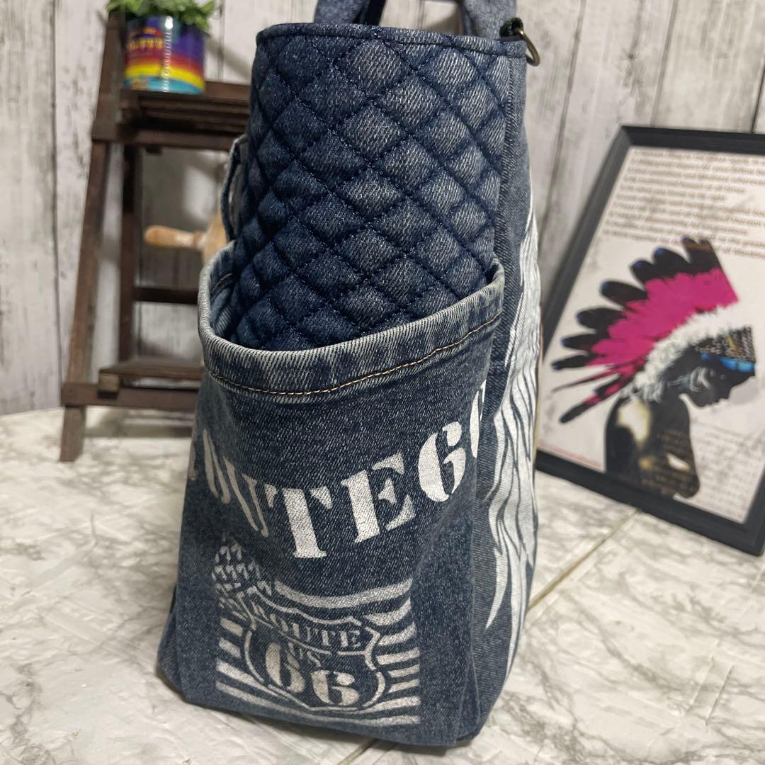 No. 489 デニムリメイクバッグ　トートバッグ　ルート66 インディアン