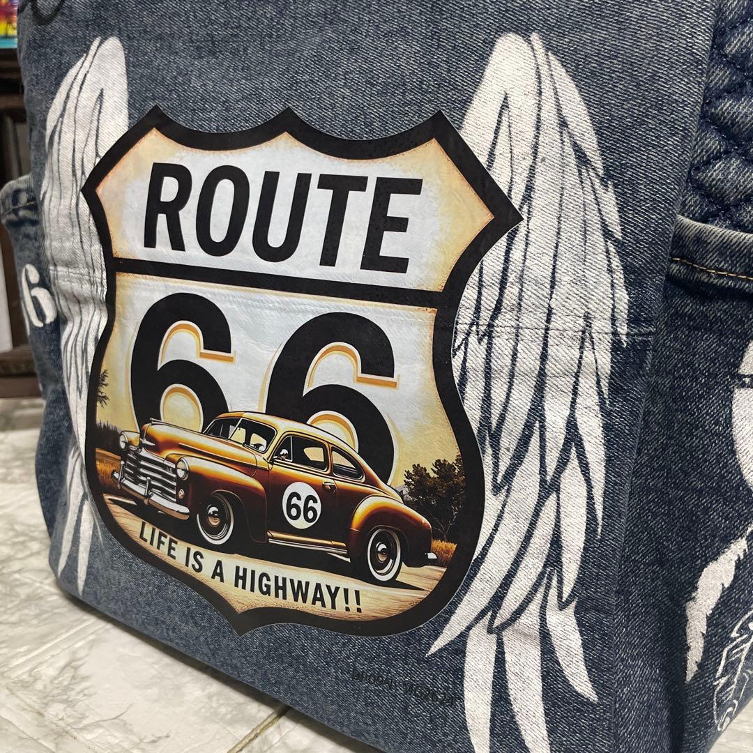 No. 489 デニムリメイクバッグ　トートバッグ　ルート66 インディアン