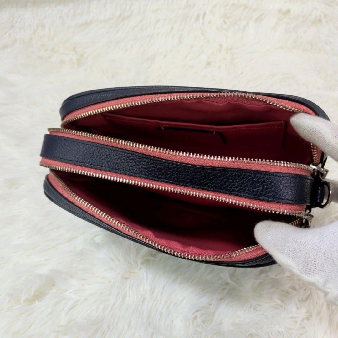 極美品　COACH 　デニム　ショルダーバッグ　カメラバッグ ネイビー レザー