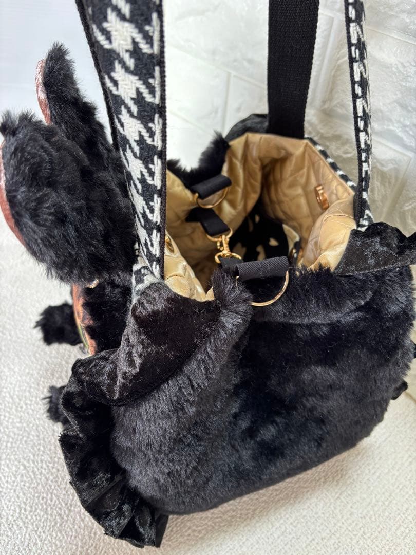 あ*き様 コヤンイサムチョン　ハンドメイド　千鳥格子ファーバッグ　サンダーちゃん