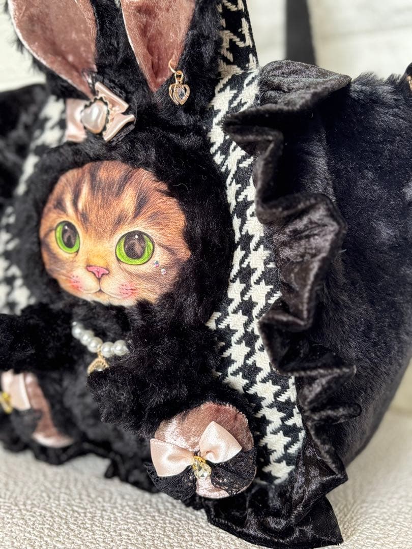 あ*き様 コヤンイサムチョン　ハンドメイド　千鳥格子ファーバッグ　サンダーちゃん