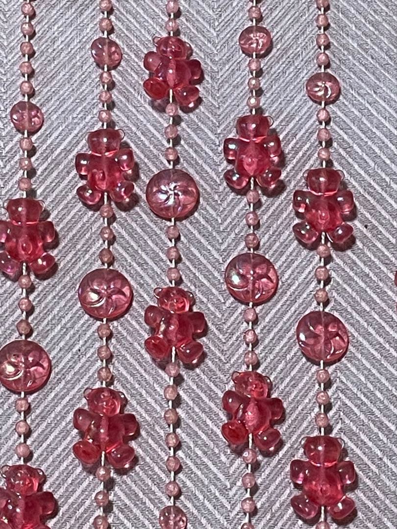 レトロ赤いビーズのジグザグのれん