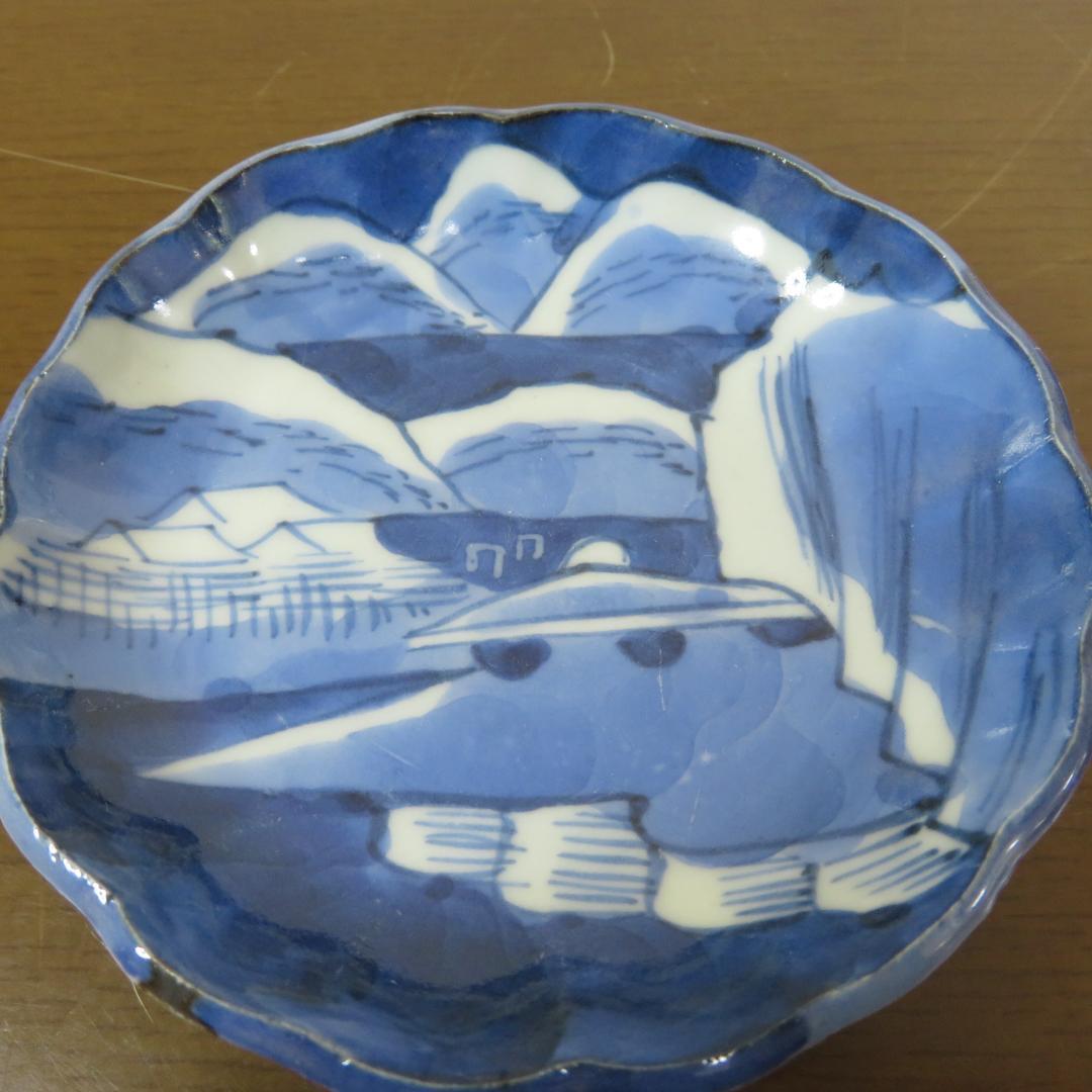 小皿 5枚 染付 希少柄 UFO 大珍品 江戸 明治 古伊万里