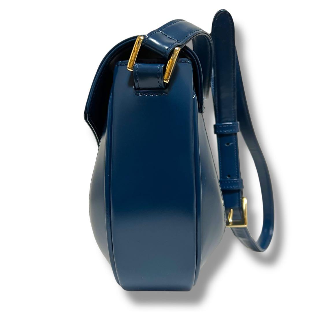 美品 傳濱野 ショルダーバッグ レザー アビスブルー アールクラネ ターンロック