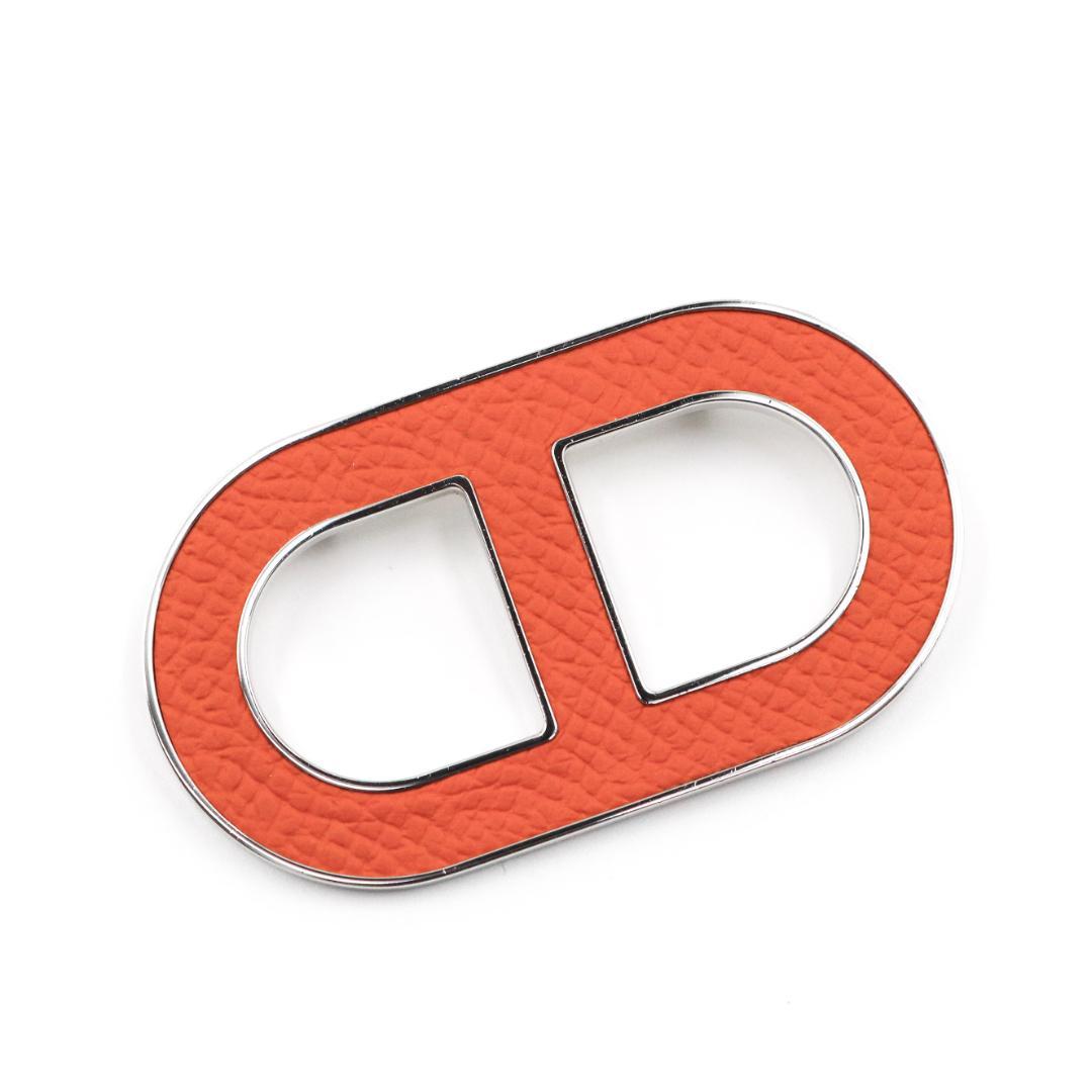 HERMES ダブルDロゴ ブローチ オレンジ