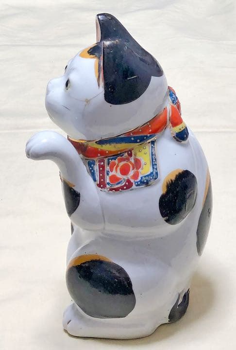 古瀬戸（明治 ~大正期）招き猫置物　アンティーク　希少骨董品　高さ約28センチ