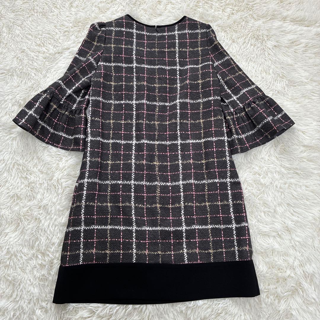 美品★M'S GRACY ツイードライクプリントワンピース リボン 大きいサイズ