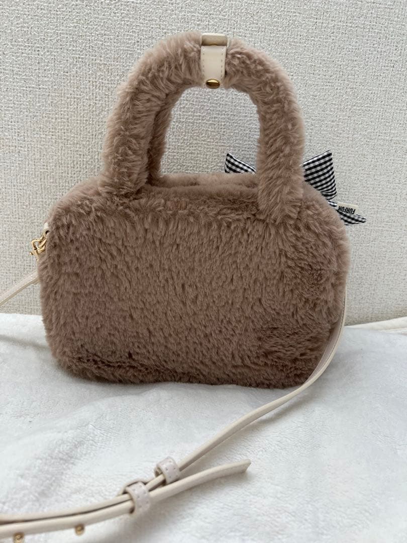 FURFUR エコファースクエアボストンバッグ　ベージュ
