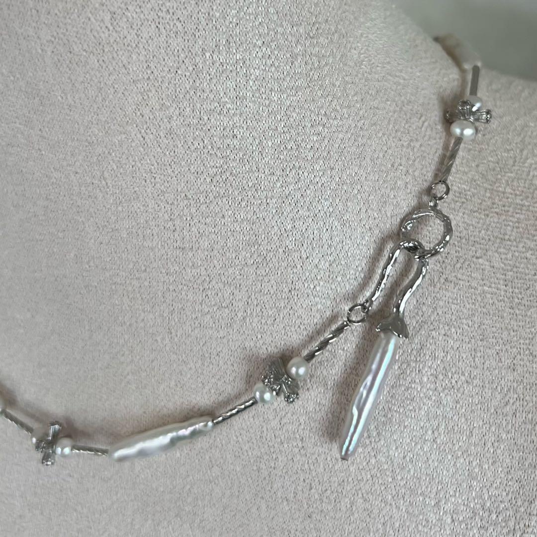 花びらケシパールネックレス　スティックバロックパールネックレス　一連　淡水本真珠