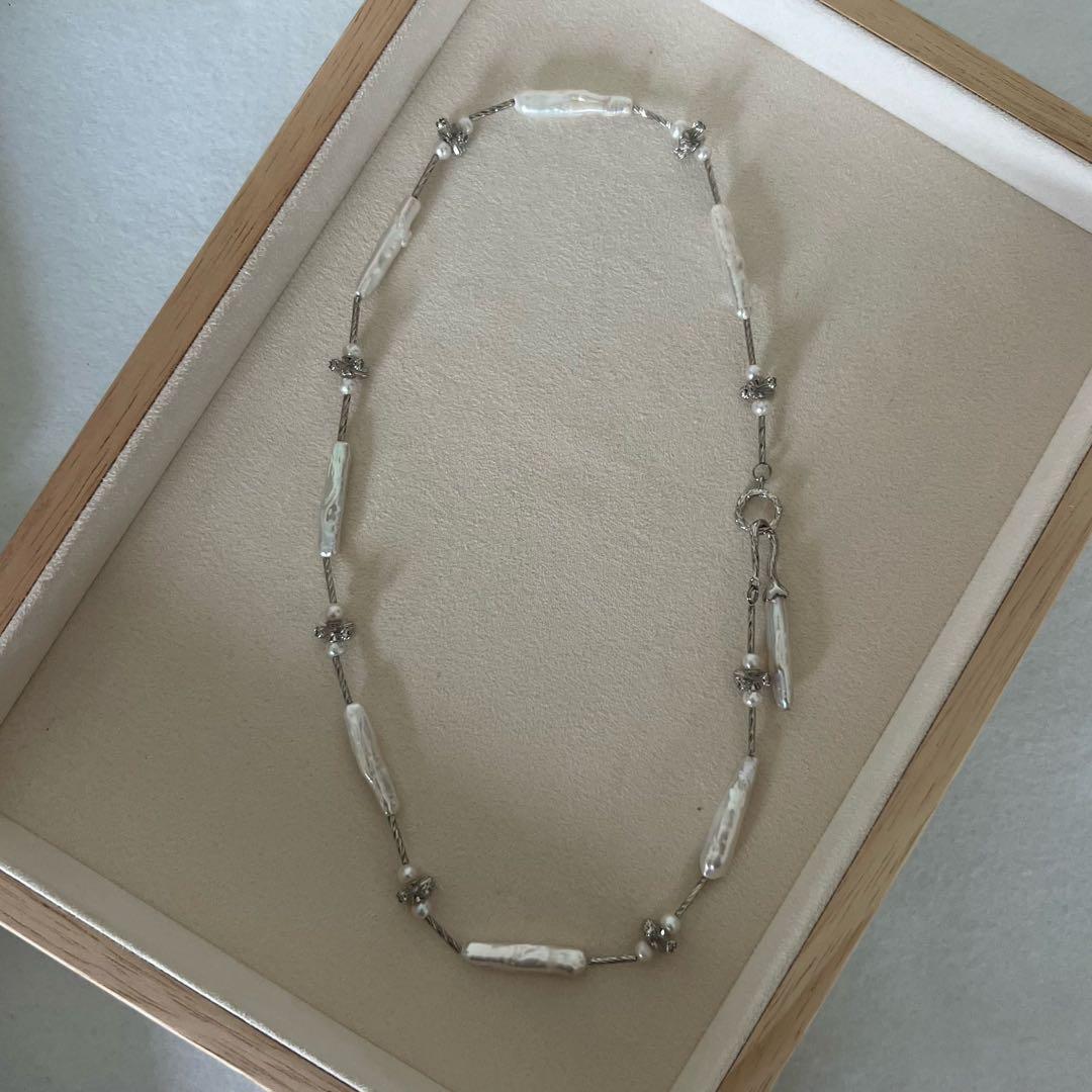 花びらケシパールネックレス　スティックバロックパールネックレス　一連　淡水本真珠