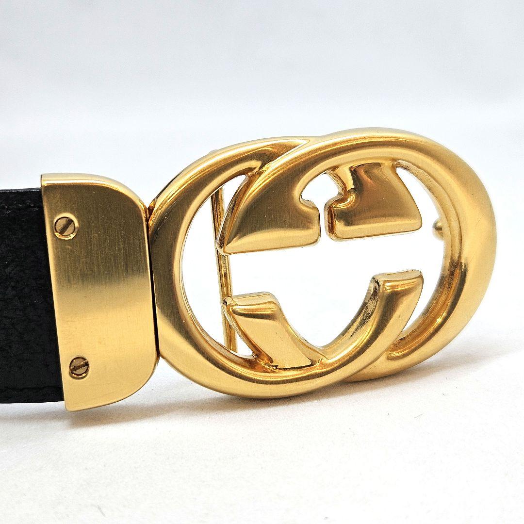 GUCCI ベルト GGマーモント ゴールド レザー ロゴ 黒 レディース