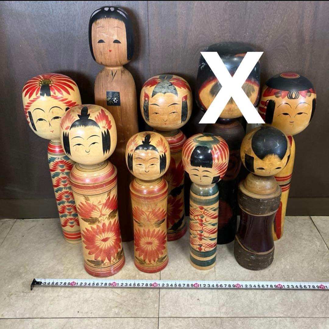 D-3 昭和レトロ 木製 こけし 小芥子 大型 特大 8体セット まとめ売り