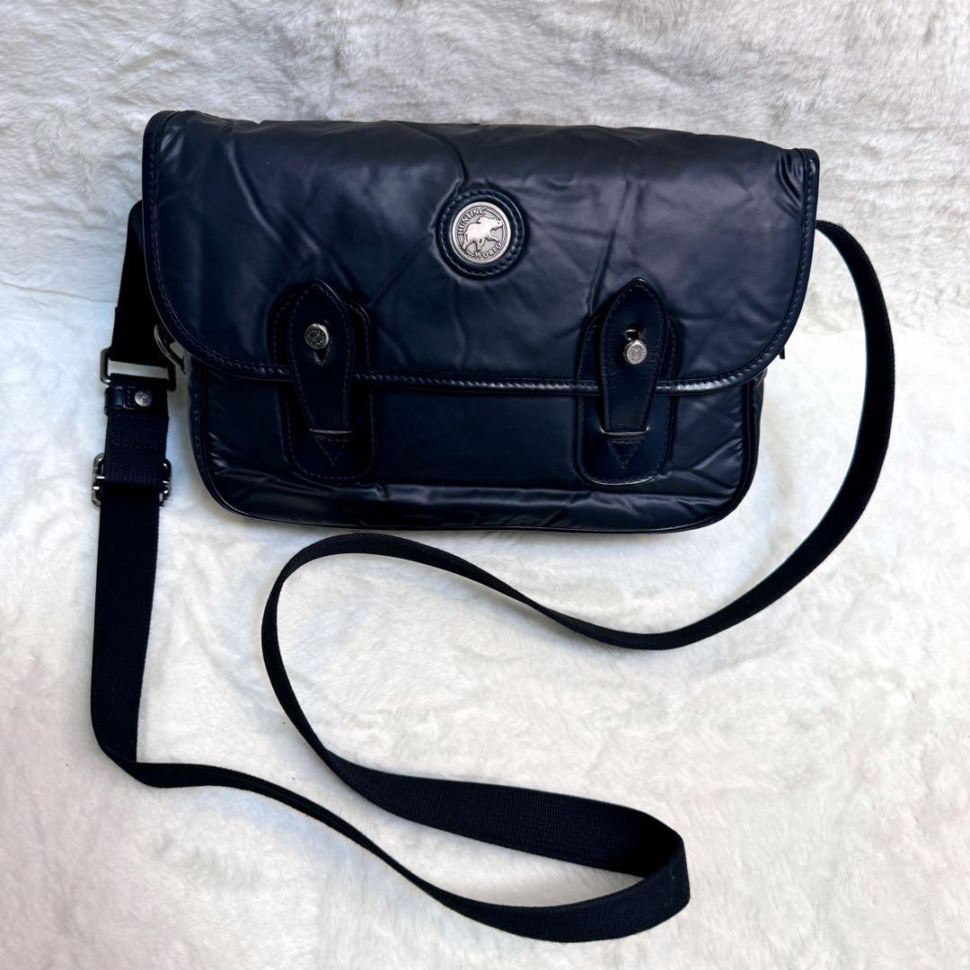 【極美品】ハンティングワールド　ショルダーバッグ　レザー　バチュークロス　黒